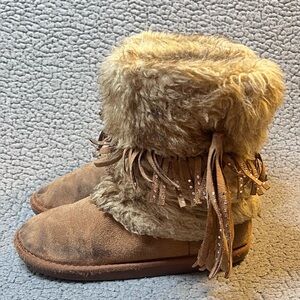 Justice Fur Boots Girls Size 3 Brown Faux Fur Boots